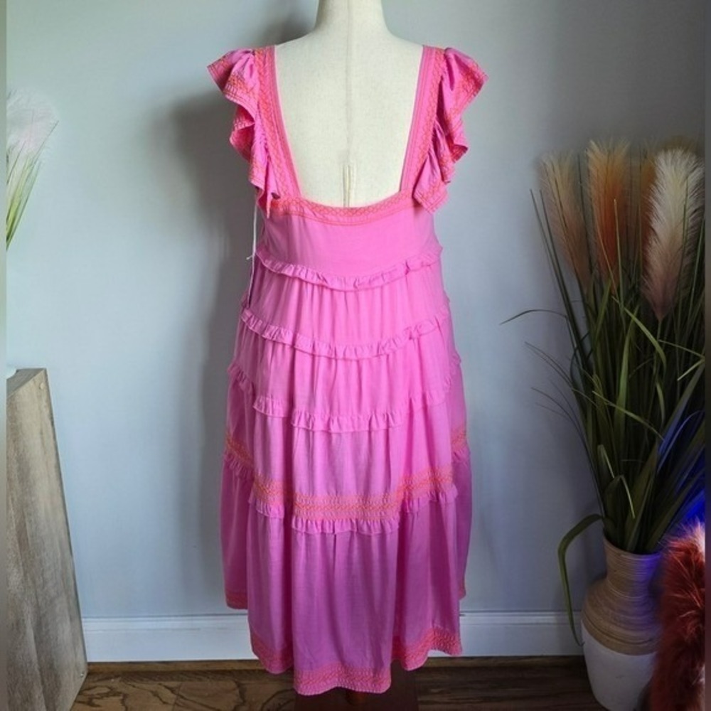 J. Marie NEW Calli Pink Orange Embroidered Tiered Midi Sun Dress SZ XL Coquette - Picture 7 of 13